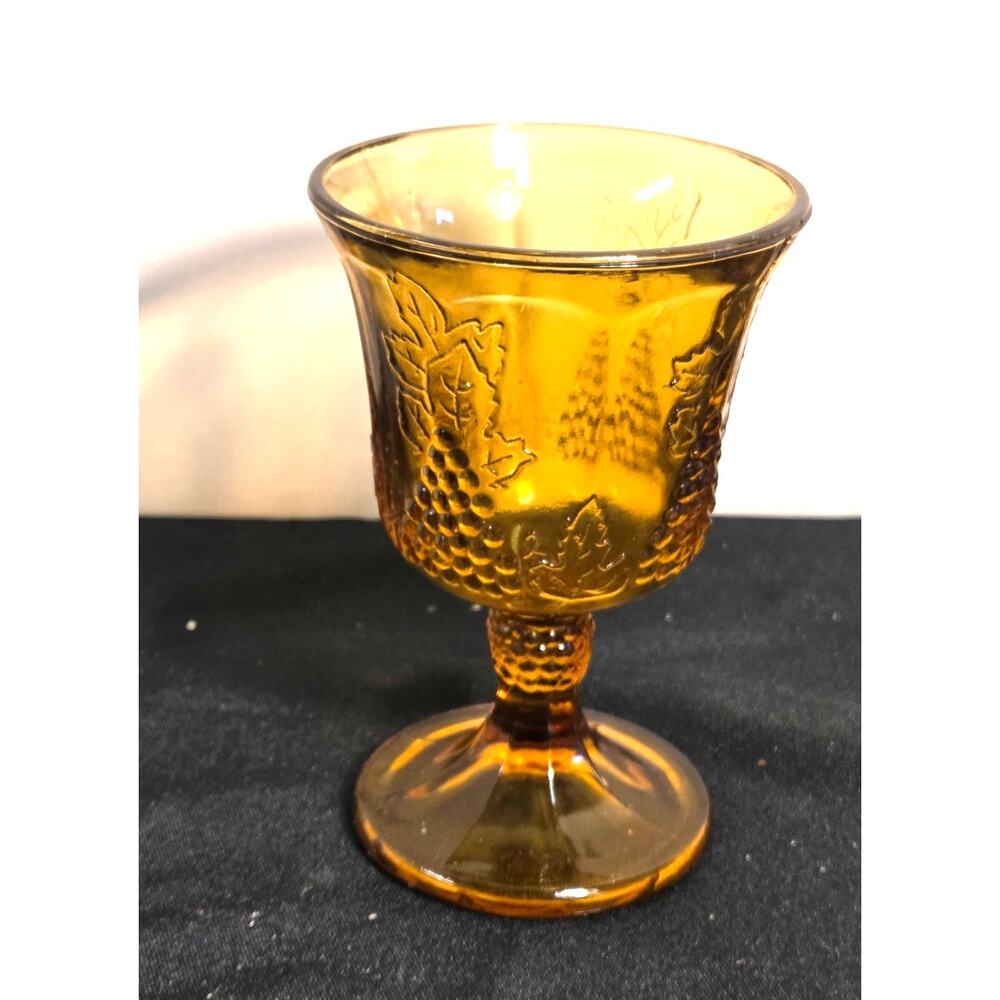 Indiana Glass Harvest Grape Marigold Wine Goblet 5.5" Carnival Glass 1960-70s